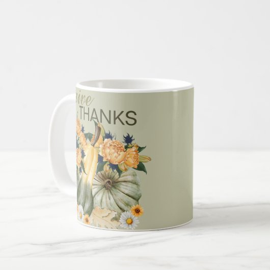 Bloemenfusie bij pompoenoogst koffiemok (Voorkant links)