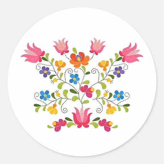 Bloemengeborduur ronde sticker (Voorkant)
