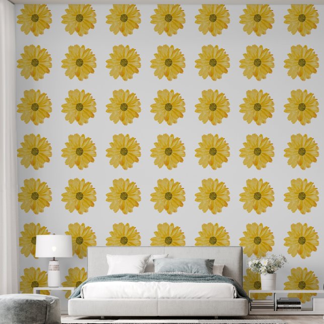 Bloemengeel Aquarel Eenvoudig Behang (Slaapkamer)