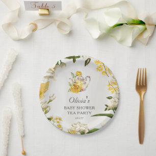 Bloemengeel Groene Theepartij Baby Shower Papier Papieren Bordje