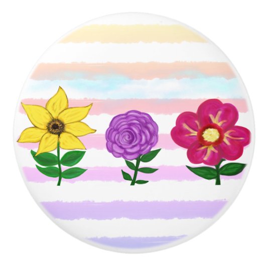 Bloemengeel roze Paarse Waterverf strepen Keramische Knop (Voorkant)