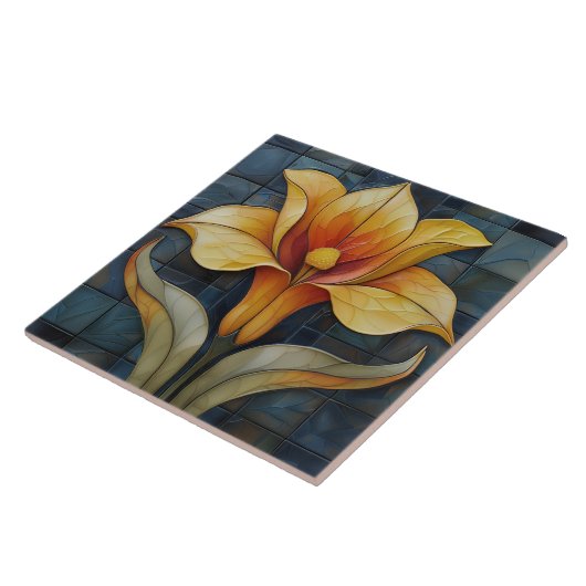 Bloemengele Lily Art Deco Tegeltje (Zijkant)