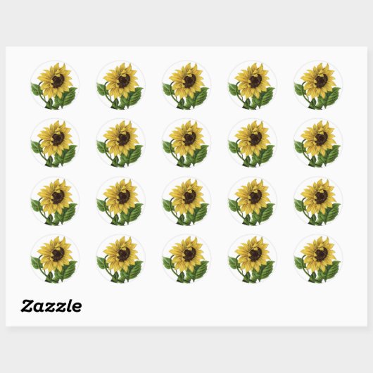 Bloemengele Zonnebloem  Bloemenbruiloft Ronde Sticker (Vel)