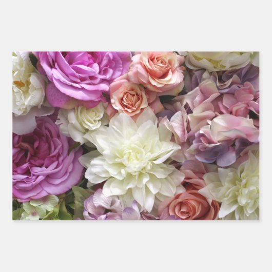 Bloemengeschenkverpakking met dahlia en rozen, 3 v inpakpapier vel (Voorkant)