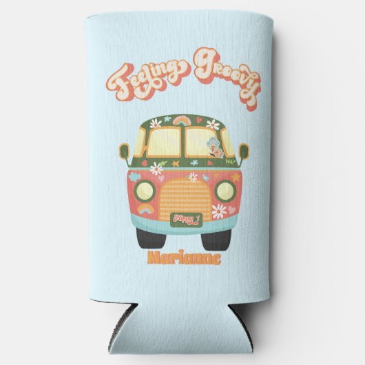 Bloemengevoel Groovy Hippy Van Pop Art 60s 70s Seltzer Blikjeskoeler (Voorkant)