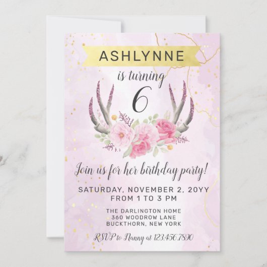 Bloemengewei & Blush Roze Goud Marmer Verjaardag I Kaart (Voorkant)