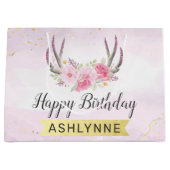 Bloemengewei Blush Roze & Goud Meisje's Verjaardag Groot Cadeauzakje (Voorkant)