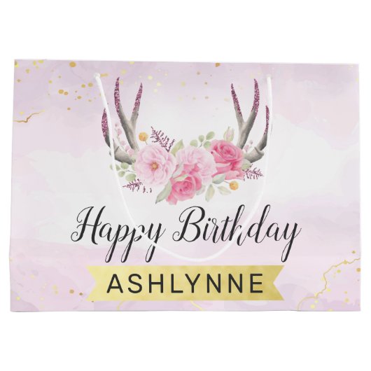 Bloemengewei Blush Roze & Goud Meisje's Verjaardag Groot Cadeauzakje (Achterkant)