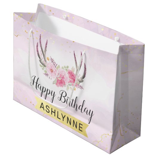 Bloemengewei Blush Roze & Goud Meisje's Verjaardag Groot Cadeauzakje (Voorkant Gekanteld)