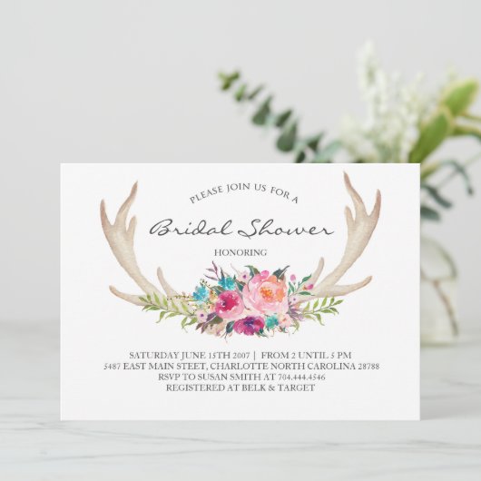 Bloemengewei boho Douche Uitnodiging (Staand voorkant)