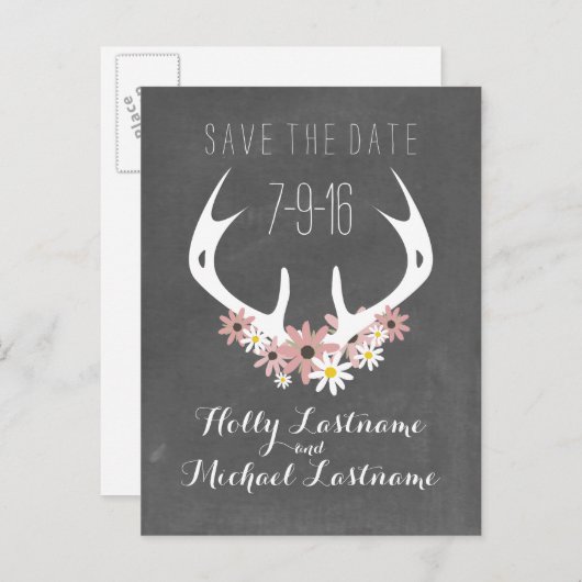 Bloemengewei + krijtbord geïnspireerd Save the Dat Aankondigingskaart (Voorkant / Achterkant)