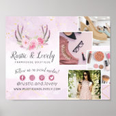 Bloemengewei Roze Goud Marmer 4-foto Marketing Poster (Voorkant)