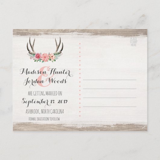 Bloemengewei rustieke bruiloft | De datum opslaan Aankondigingskaart (Achterkant)