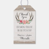 Bloemengewei rustieke houten bruiloft dank u cadeaulabel (Voorkant)