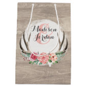 Bloemengewei rustieke houten bruiloft gepersonalis medium cadeauzakje (Achterkant)