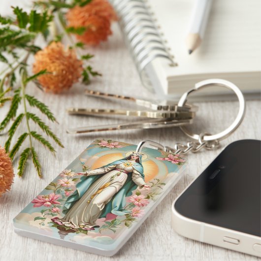  Bloemengezegende Moeder Maria Katholiek Keycha Sleutelhanger (Voorkant Rechts)