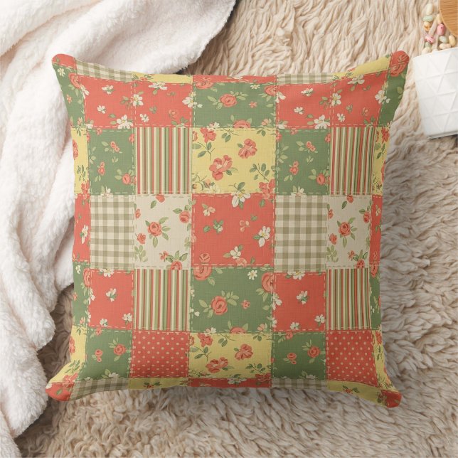 Bloemengingham Patchwork Vintage Boerderij Uiterli Kussen (Deken)