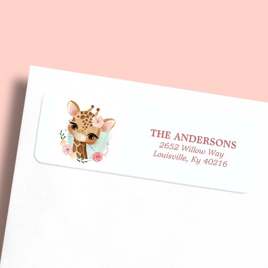 Bloemengiraffe Cute Baby Shower Retouradres Etiket
