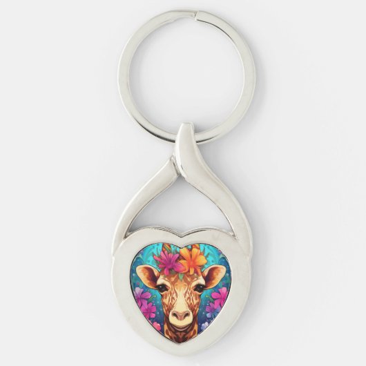 Bloemengiraffe Portret-93132 Sleutelhanger (Voorkant)