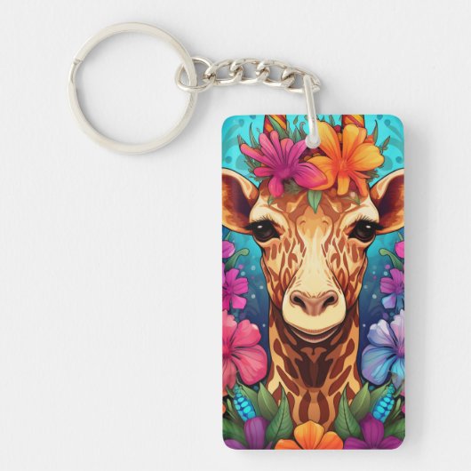Bloemengiraffe Portret-93132 Sleutelhanger (Voorkant)