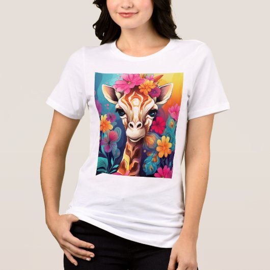 Bloemengiraffe-portret-9320 Tri-Blend Shirt (Voorkant)