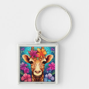 Bloemengiraffe Portret-9321 Sleutelhanger