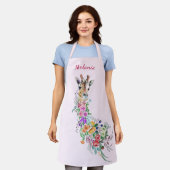 Bloemengiraffe-schort met gepersonaliseerde naam schort (Gedragen)