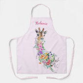 Bloemengiraffe-schort met gepersonaliseerde naam schort (Voorkant)