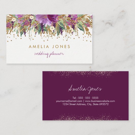 Bloemenglitter sprankelende Amethist Visitekaartje (Voorkant / Achterkant)