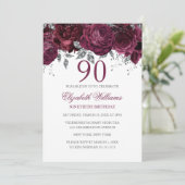 Bloemenglitter sprankelende Bourgogne 90e verjaard Kaart (Staand voorkant)