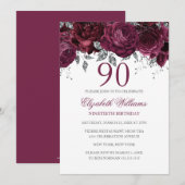 Bloemenglitter sprankelende Bourgogne 90e verjaard Kaart (Voorkant / Achterkant)