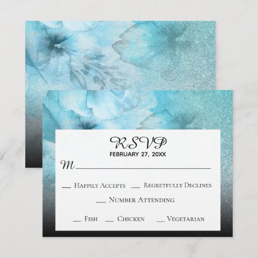 *~* Bloemenglossers Blauw Paarse Waterverf Bruilof RSVP Kaartje (Voorkant / Achterkant)