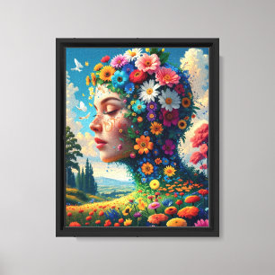 Bloemengodin Surrealistische Kunstposter Canvas Afdruk