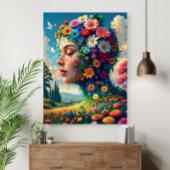 Bloemengodin Surrealistische Kunstposter Poster