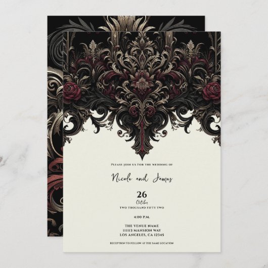 bloemengotische elegante bruiloft kaart (Voorkant / Achterkant)