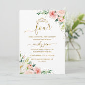 Bloemengoud Blush Meisje 4e Verjaardagsfeestje Kaart (Staand voorkant)