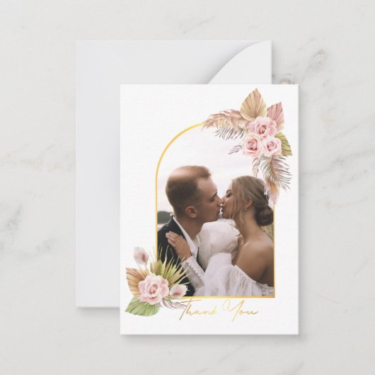 Bloemengoud Dank u bruiloft boog foto Notitiekaartje (Voorkant)