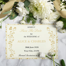  Bloemengoud en Crème Save The Date Kaart