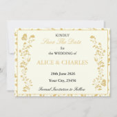  Bloemengoud en Crème Save The Date Kaart (Voorkant)