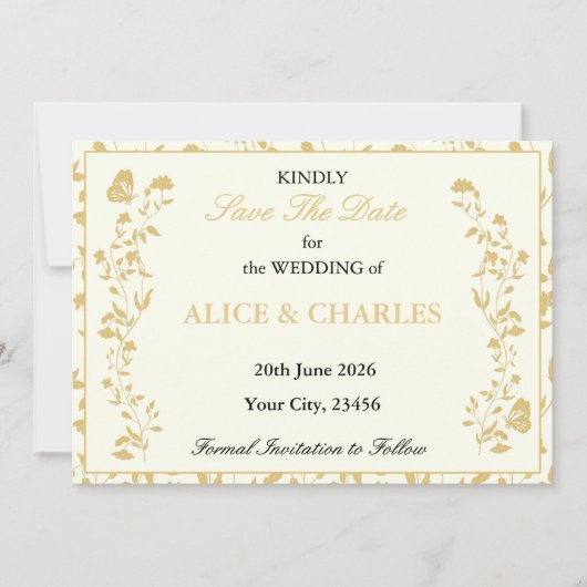  Bloemengoud en Crème Save The Date Kaart (Voorkant)