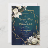 Bloemengoud geometrische smaragd groene bruiloft kaart (Voorkant)