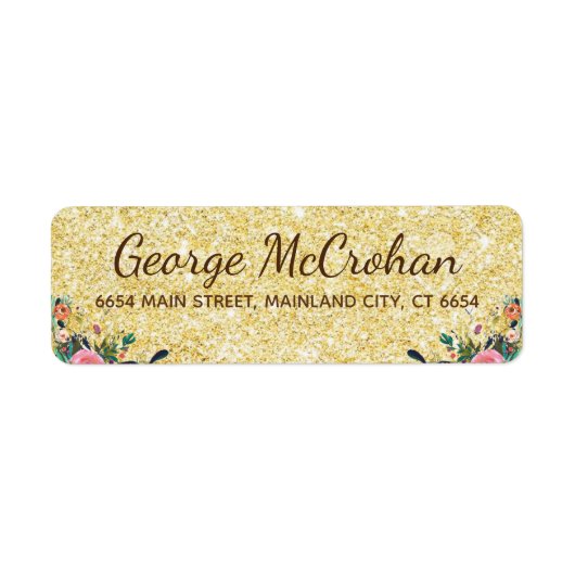 Bloemengoud glitterfolie retouradres etiket (Voorkant)