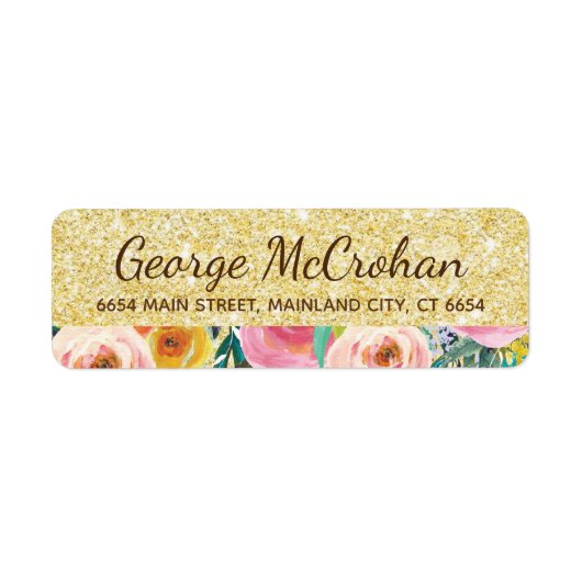 Bloemengoud glitterfolie retouradres etiket (Voorkant)