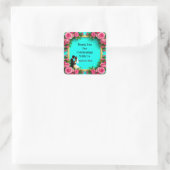🌺 Bloemengoud Hart Turquoise Trouwdecoratie 💐 Vierkante Sticker (Tas)