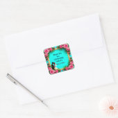 🌺 Bloemengoud Hart Turquoise Trouwdecoratie 💐 Vierkante Sticker (Envelop)