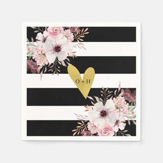 Bloemengoud Hart Zwart Witte Bruiloft Papieren Ser Servet (Voorkant)