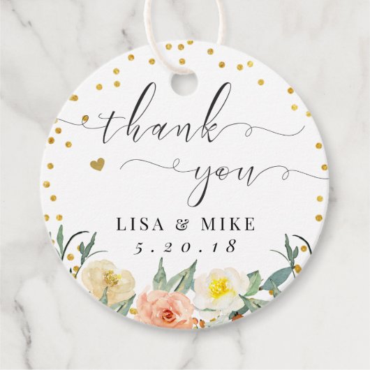 Bloemengoud Stippen bruiloft dank u ronde Bedankjes Labels (Voorkant)