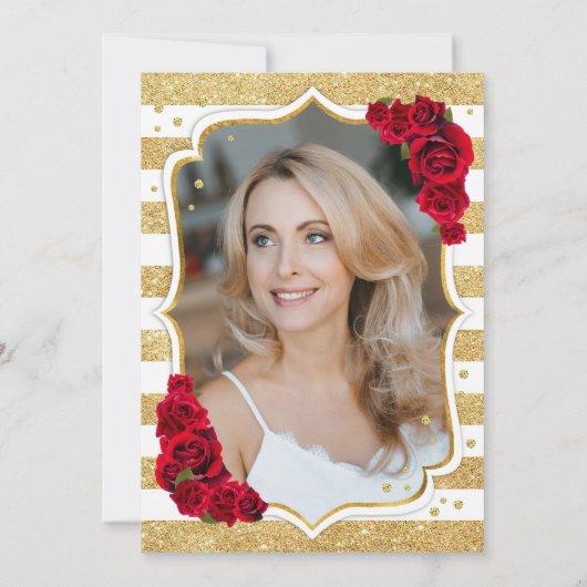 Bloemengoud wit rode rozen foto 50e verjaardag kaart (Achterkant)