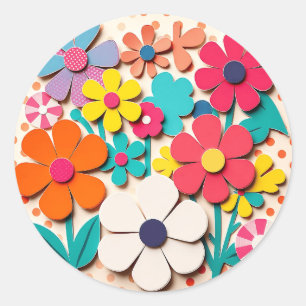 Bloemengrafische knipsels uit de jaren 60 ronde sticker