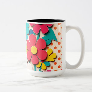 Bloemengrafische knipsels uit de jaren 60 tweekleurige koffiemok